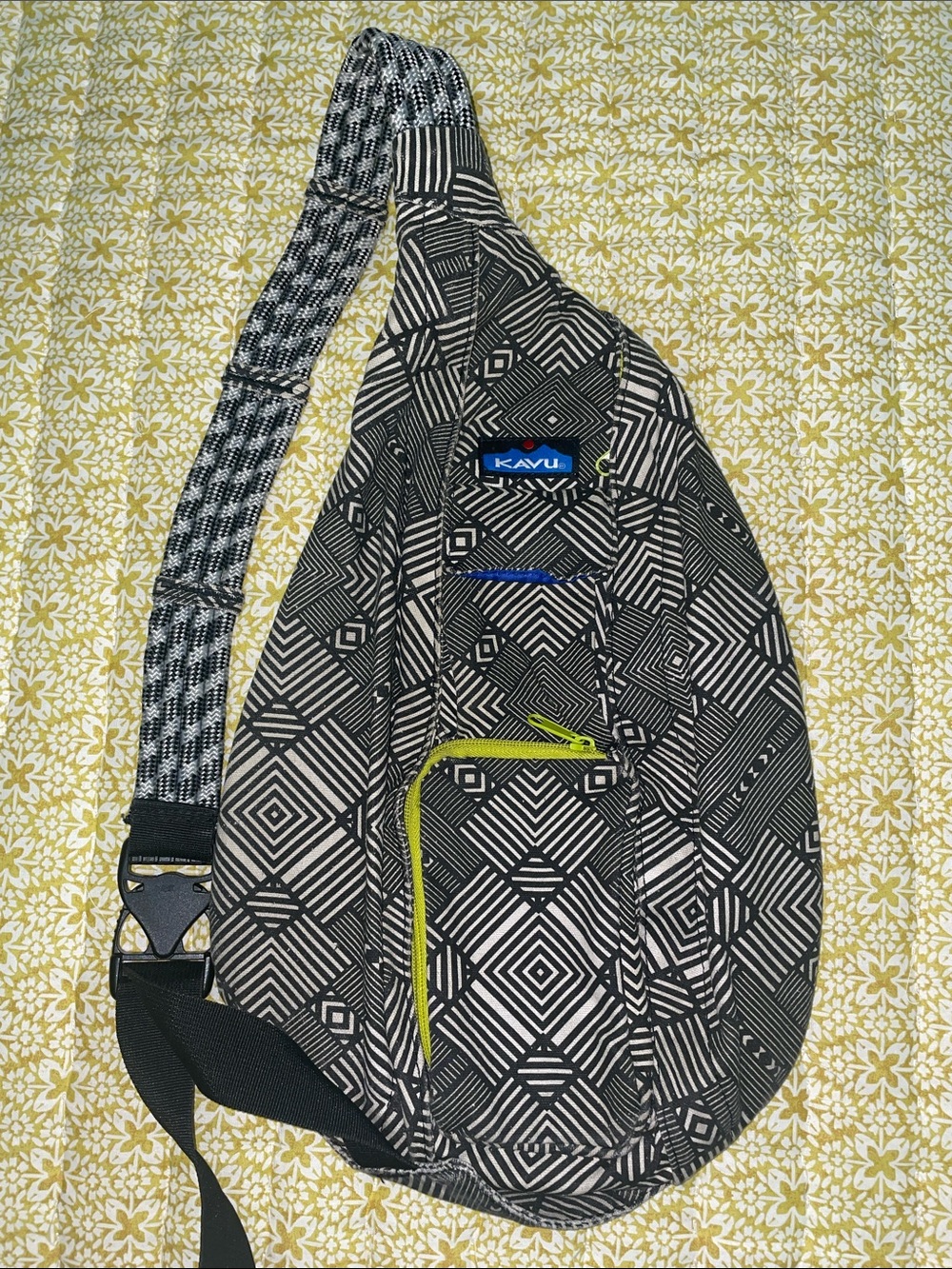 Kavu Black & White Geometric Sling Pack with Accent Zippers